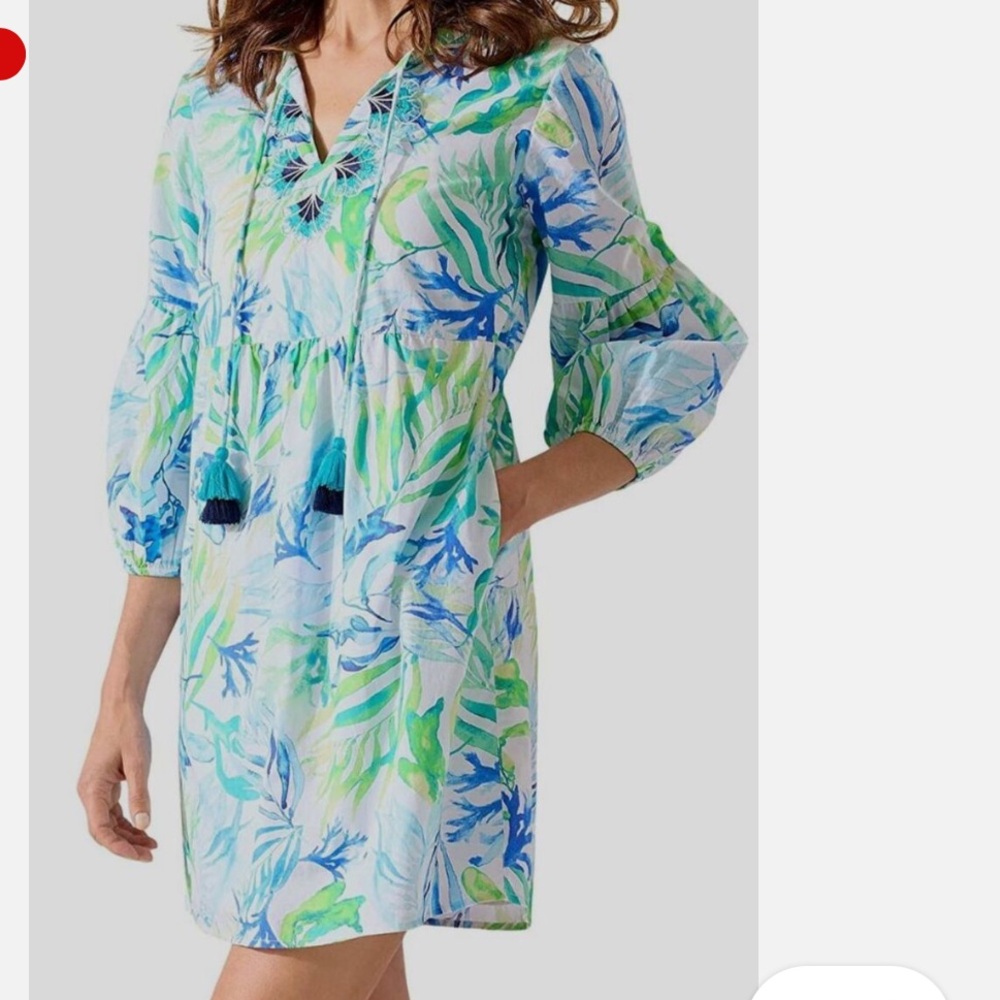 Tommy Bahama Blue Salina Key Tropical Leaf Print Dress Size Medium